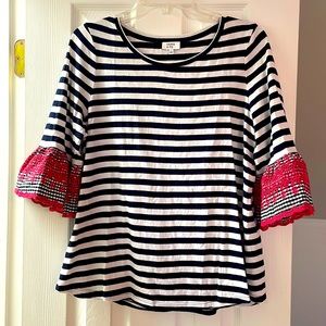 Crown & Ivy 3/4 length bell sleeve - navy and white striped